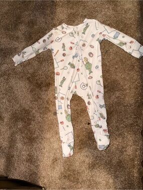 White Sports Print Zippered Footie Pajamas for Kids